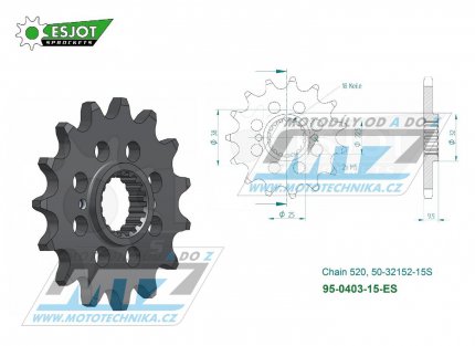 Koleko etzov (pastorek) 0403-15zub ESJOT 50-32152-15S - BMW G450X + BMW G450X Street Legal + Husqvarna 449SMR + 449TC + 449TE + 511SMR + 511TE