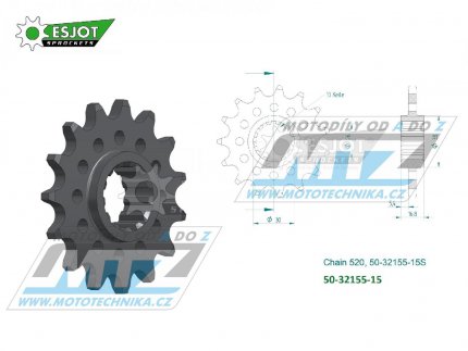 Koleko etzov (pastorek) 50-32155-15 zub ESJOT 50-32155-15S - Honda XL750 Transalp / 23-24 + CB750 Hornet / 23