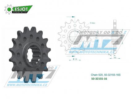 Koleko etzov (pastorek) 50-32155-16 zub ESJOT 50-32155-16S - Honda XL750 Transalp / 23-24 + CB750 Hornet / 23