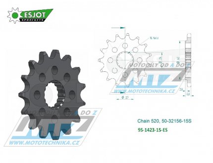 Koleko etzov (pastorek) 1423-15zub ESJOT 50-32156-15S - Suzuki GSXR1000 / 09-16 + GSX-R1000