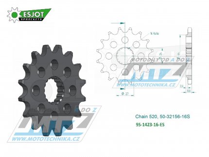 Koleko etzov (pastorek) 1423-16zub ESJOT 50-32156-16S - Suzuki GSXR1000 / 09-16 + GSX-R1000