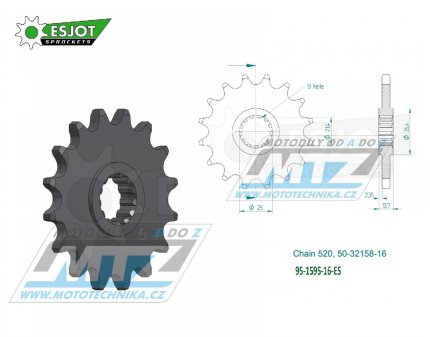 Koleko etzov (pastorek) 1595-16zub ESJOT 50-32158-16 - Yamaha FZ6R + XJ6 + FZ1