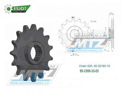 Koleko etzov (pastorek) 1593-15zub ESJOT 50-32160-15 - Yamaha YFM250R Raptor