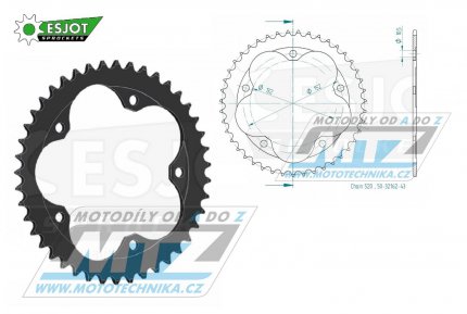 Rozeta ocelov (pevodnk) 32162-43zub ESJOT 50-32162-43 - MV Agusta Brutale 675 / 12-17 + F3 675 ABS 520 Conversion / 18-20