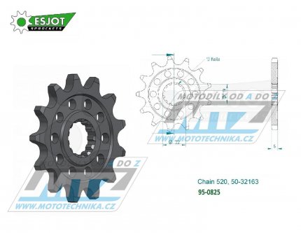 Koleko etzov (pastorek) 0825-14zub ESJOT 50-32163-14S - Husqvarna Husqvarna TC250+TE250+TXC250 + TE310