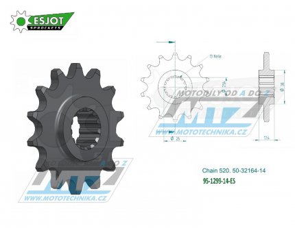 Koleko etzov (pastorek) 1299-14zub ESJOT 50-32164-14 - Honda CB250 Hornet / 96-07 + VTR250 / 98-17