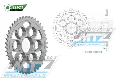 Rozeta ocelov (pevodnk) 32166-42zub ESJOT 50-32166-42 - Ducati 1000 Panigale V4R / 19-21 + Panigale 1199 Conversion 520 / 13-19 + Panigale 1299 Conversion 520 / 15-20