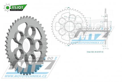 Rozeta ocelov (pevodnk) 32167-43zub ESJOT 50-32167-43 - Ducati 950 Hypermotard SP/RVE / 19-22