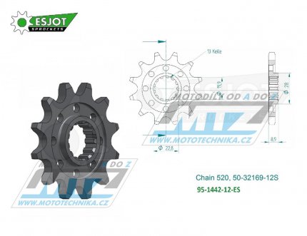 Koleko etzov (pastorek) 1442-12zub ESJOT 50-32169-12S- Suzuki RMZ250 / 13-23