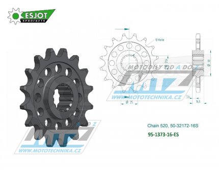 Koleko etzov (pastorek) 1373-16zub ESJOT 50-32172-16S - Honda CT700 + CTX700 + NC700 + NC750 + 750 ADv + 750X-Adv