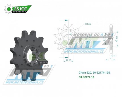 Koleko etzov (pastorek) 32174-12zub ESJOT 50-32174-12S - Sherco SE250F+SE300F / 13-20 + SE125+SC125 / 18-24