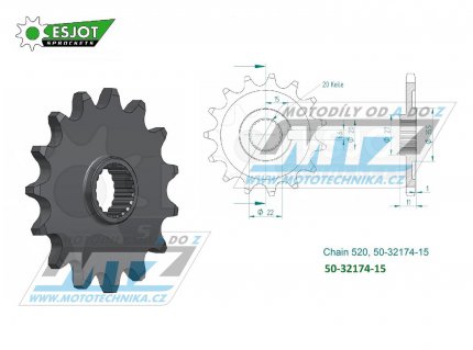 Koleko etzov (pastorek) 32174-15zub ESJOT 50-32174-15 - Sherco SE250F+SE300F / 13-20 + SE125+SC125 / 18-24