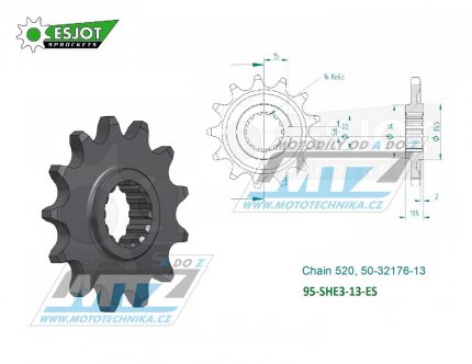 Koleko etzov (pastorek) 95-SHE3-13zub ESJOT 50-32176-13 - Sherco SE250+SE300 / 14-20 + SE450F+SE500F / 04-22