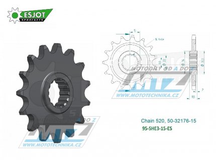 Koleko etzov (pastorek) 95-SHE3-15zub ESJOT 50-32176-15 - Sherco SE250+SE300 / 14-20 + SE450F+SE500F / 04-22