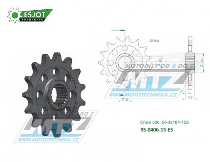 Koleko etzov (pastorek) 0406-15zub ESJOT 50-32184-15S - BMW G310R / 17-22 + G310GS / 17-22