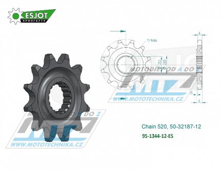 Koleko etzov (pastorek) 1344-12zub ESJOT 50-32187-12 - Honda CRF250R /18-21 + CRF250 RX / 19-21