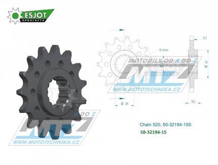 Koleko etzov (pastorek) 32194-15zub ESJOT 50-32194-15S - Aprilia 660RS / 21-23 + 660Tuono / 21-23 + 660Tuareg / 22-23