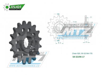 Koleko etzov (pastorek) 32194-17zub ESJOT 50-32194-17S - Aprilia 660RS / 21-23 + 660Tuono / 21-23 + 660Tuareg / 22-23