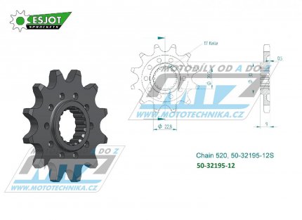 Koleko etzov (pastorek) 32195-12zub ESJOT 50-32195-12S - Sherco SE250+SE300 / 21-24 + SEF250+SEF300 / 21-24