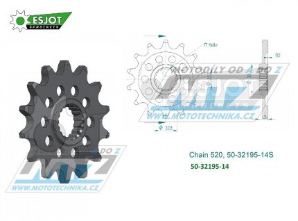 Koleko etzov (pastorek) 32195-14zub ESJOT 50-32195-14S - Sherco SE250+SE300 / 21-24 + SEF250+SEF300 / 21-24