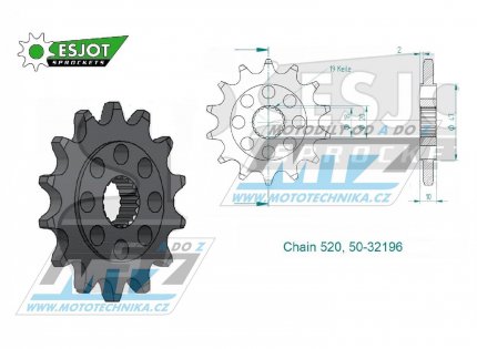 Koleko etzov (pastorek) 50-32196-13 zub ESJOT 50-32196-13S - Zontes 125G1+125U / 21-23 + 125GK / 22-23