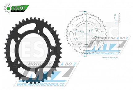 Rozeta ocelov (pevodnk) 1793-44zub ESJOT 50-32207-44 (ern) - Suzuki GSXR600+GSXR750+GSXR1000 + Triumph 865 Bonneville + 865 Scrambler + 865 Thruxton