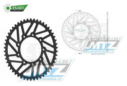 Rozeta ocelov (pevodnk) TMRA-50zub ESJOT ULTRALIGHT 50-32231-50L - TM MX125+MX144+MX250+MX250F+MX450F+MX530F / 92-22 + EN125+EN144+EN250+EN300+EN250F+EN300F+EN450F+EN530F / 92-22 + MX80