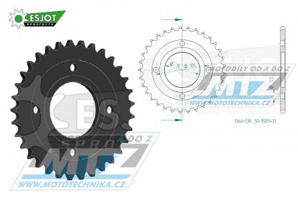 Rozeta ocelov (pevodnk) 35001-33zub ESJOT 50-35001-33 - Honda CB250G5 / 75-77 + CB250K4 / 74 + CB350F / 72-75 + CL350 / 68-73 + CB360+CJ360 / 73-77 + CB360F / 73-76 + CB400F / 75-77 + CB400F+CB400F1+CB400F2 / 75-79