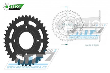 Rozeta ocelov (pevodnk) 35001-38zub ESJOT 50-35001-38 - Honda CB250G5 / 75-77 + CB250K4 / 74 + CB350F / 72-75 + CL350 / 68-73 + CB360+CJ360 / 73-77 + CB360F / 73-76 + CB400F / 75-77 + CB400F+CB400F1+CB400F2 / 75-79