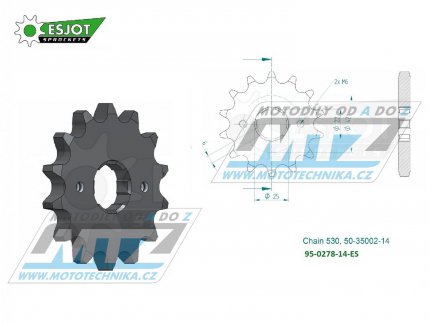 Koleko etzov (pastorek) 0278-14zub ESJOT 50-35002-14 - Honda CB250+CB350+CB360 + CB400+CB450+CB500 + CJ250T+CJ360 + CM400+CM450+CBX400F