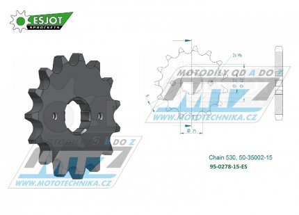 Koleko etzov (pastorek) 0278-15zub ESJOT 50-35002-15 - Honda CB250+CB350+CB360 + CB400+CB450+CB500 + CJ250T+CJ360 + CM400+CM450+CBX400F