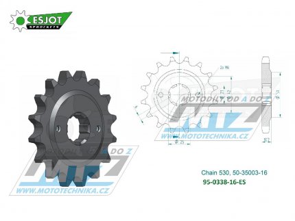 Koleko etzov (pastorek) 0338-16zub ESJOT 50-35003-16 - Honda CBX550F + CB650Z + CB650C + CB650SC Night Hawk + CB650