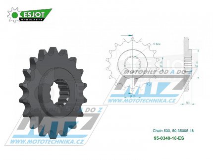 Koleko etzov (pastorek) 0340-18zub ESJOT 50-35005-18 - Honda CBX1000A ProLink / 80 + CBX1000 Pro Link / 80-82