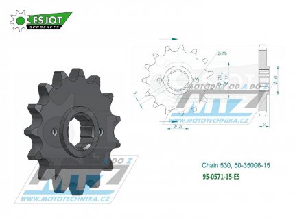 Koleko etzov (pastorek) 0571-15zub ESJOT 50-35006-15 - Yamaha XS250 + XJ400 + XS400DOHC + XJ550 + FJ600 + FZ600 + XJ600 + YX600