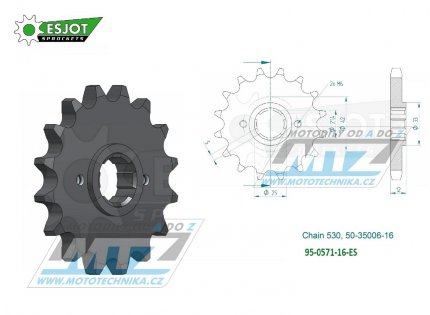 Koleko etzov (pastorek) 0571-16zub ESJOT 50-35006-16 - Yamaha XS250 + XJ400 + XS400DOHC + XJ550 + FJ600 + FZ600 + XJ600 + YX600