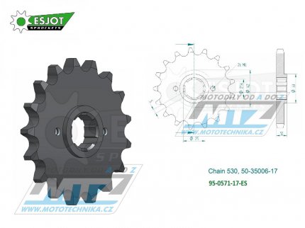 Koleko etzov (pastorek) 0571-17zub ESJOT 50-35006-17 - Yamaha XS250 + XJ400 + XS400DOHC + XJ550 + FJ600 + FZ600 + XJ600 + YX600