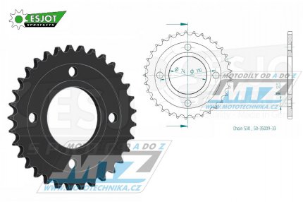 Rozeta ocelov (pevodnk) 0854-33zub ESJOT 50-35009-33 - Yamaha RD250+RD400 + XS250+XS400+XS500