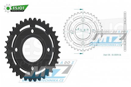 Rozeta ocelov (pevodnk) 0854-36zub ESJOT 50-35009-36 - Yamaha RD250+RD400 + XS250+XS400+XS500