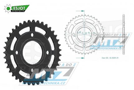 Rozeta ocelov (pevodnk) 0854-39zub ESJOT 50-35009-39 - Yamaha RD250+RD400 + XS250+XS400+XS500