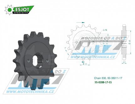 Koleko etzov (pastorek) 0288-17zub ESJOT 50-35011-17 - Honda CB500F Four + CB500F1 + CB500K + CB550F + CB750A + CB750F + CB750K