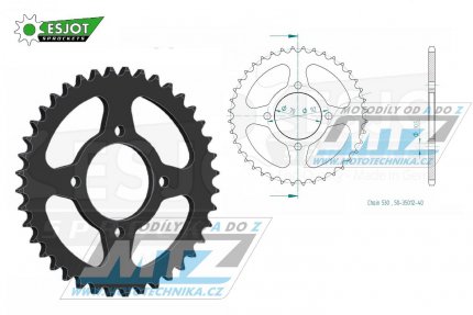 Rozeta ocelov (pevodnk) 0476-40zub ESJOT 50-35012-40 - Kawasaki GPZ305 + GPZ250C + KH400 + Z250 + Z400 + Z440 + KZ400 + KZ440