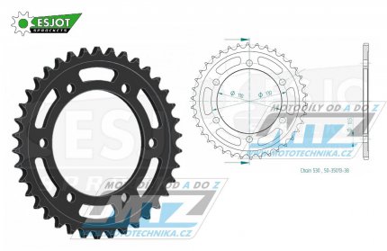 Rozeta ocelov (pevodnk) 0479-38zub ESJOT 50-35013-38 - Yamaha FZ1N + FZ1S Fazer ABS + FZ1 Fazer + FZ6 + FZ6 Fazer + XJR1300C Racer + Kawasaki GPZ500R + GPX500R + GPZ600R + Suzuki GSX-R1000 + MuZ  1000S + 1000SF