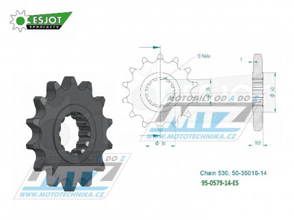 Koleko etzov (pastorek) 0579-14zub ESJOT 50-35016-14 - Yamaha FJ1100+FJ1200 + FZS1000 Fazer+FZ1N+FZ1 Fazer + MT-01+XJR1200+XJR1300 + YZF-R1 + RD500+RZ500+RZV500R