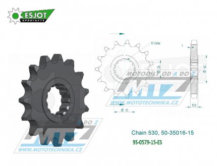 Koleko etzov (pastorek) 0579-15zub ESJOT 50-35016-15 - Yamaha FJ1100+FJ1200 + FZS1000 Fazer+FZ1N+FZ1 Fazer + MT-01+XJR1200+XJR1300 + YZF-R1 + RD500+RZ500+RZV500R