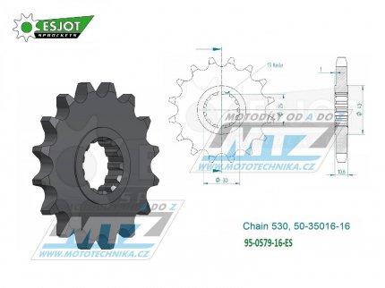 Koleko etzov (pastorek) 0579-16zub ESJOT 50-35016-16 - Yamaha FJ1100+FJ1200 + FZS1000 Fazer+FZ1N+FZ1 Fazer + MT-01+XJR1200+XJR1300 + YZF-R1 + RD500+RZ500+RZV500R