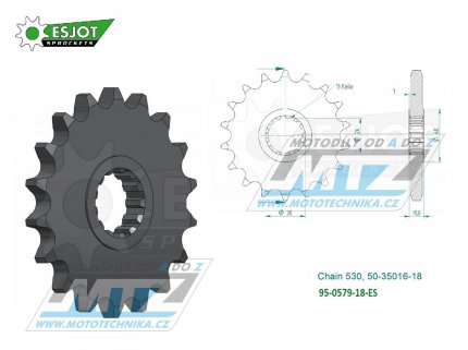 Koleko etzov (pastorek) 0579-18zub ESJOT 50-35016-18 - Yamaha FJ1100+FJ1200 + FZS1000 Fazer+FZ1N+FZ1 Fazer + MT-01+XJR1200+XJR1300 + YZF-R1 + RD500+RZ500+RZV500R