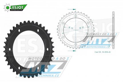 Rozeta ocelov (pevodnk) 0859-38zub ESJOT 50-35016-38 - Yamaha GTS1000A + FJ1100 + FJ1200 + FZS600 Fazer + FZR600RF + FZR750RT Genesis + FZR750 + FZR1000 Genesis + XJR1200 + XJR1300 + YZF R6 + YZF750R + YZF1000R Thunder Ace