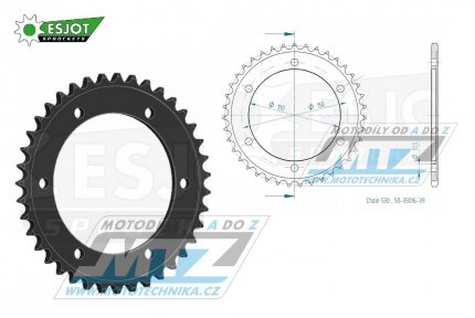 Rozeta ocelov (pevodnk) 0859-39zub ESJOT 50-35016-39 - Yamaha GTS1000A + FJ1100 + FJ1200 + FZS600 Fazer + FZR600RF + FZR750RT Genesis + FZR750 + FZR1000 Genesis + XJR1200 + XJR1300 + YZF R6 + YZF750R + YZF1000R Thunder Ace