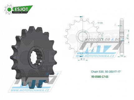 Koleko etzov (pastorek) 0580-17zub ESJOT 50-35017-17 - Yamaha FZ6+FZ6 Fazer + YZF750R+YZF-R6+YZF-R7+YZF1000R Thunder Ace+FZR1000R Exup + GTS1000 + FZ700+FZ750+FZX700+FZX750+FZR750