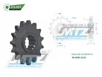 Koleko etzov (pastorek) 0295-15zub ESJOT 50-35018-15 - Honda CBR500F + CBR600F + CBR600F Hurricane + CBR600SJR